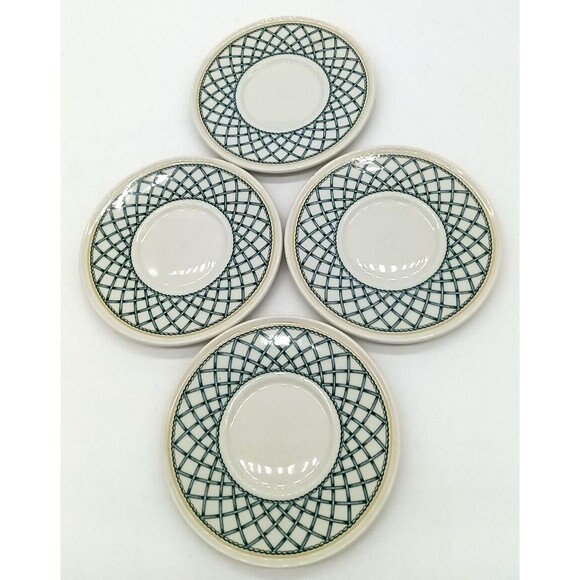 Vintage Rego Restaurant Ware China E438-58 Green Lattice Set Of 4 Saucers - Picture 1 of 6